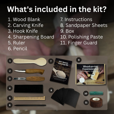 DIY wood carving kit with spoon making tools and pre-cut basswood blank
