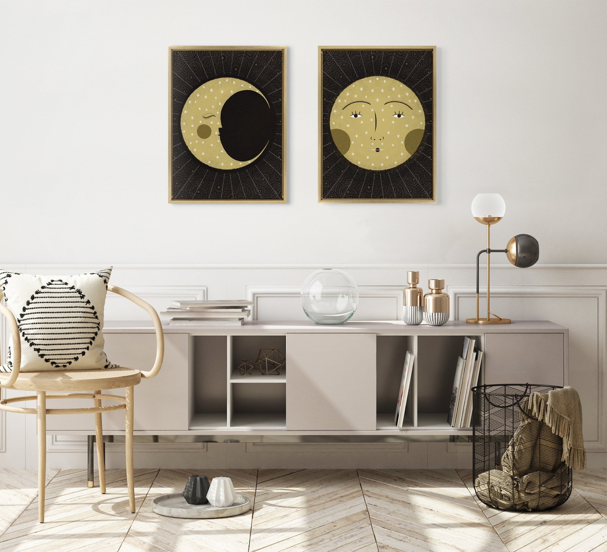 Sylvie Moon Print and Sun Print Framed Canvas Set by kateandlaurel - product image 6 for Resin Society