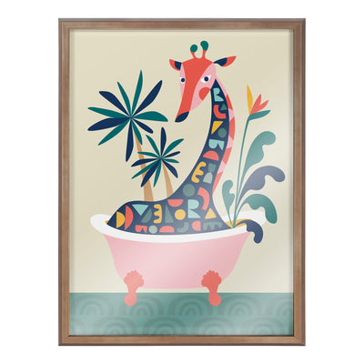 Blake Mid Century Modern Giraffe in Bathtub Framed Printed Glass by kateandlaurel - product image 2 for Resin Society