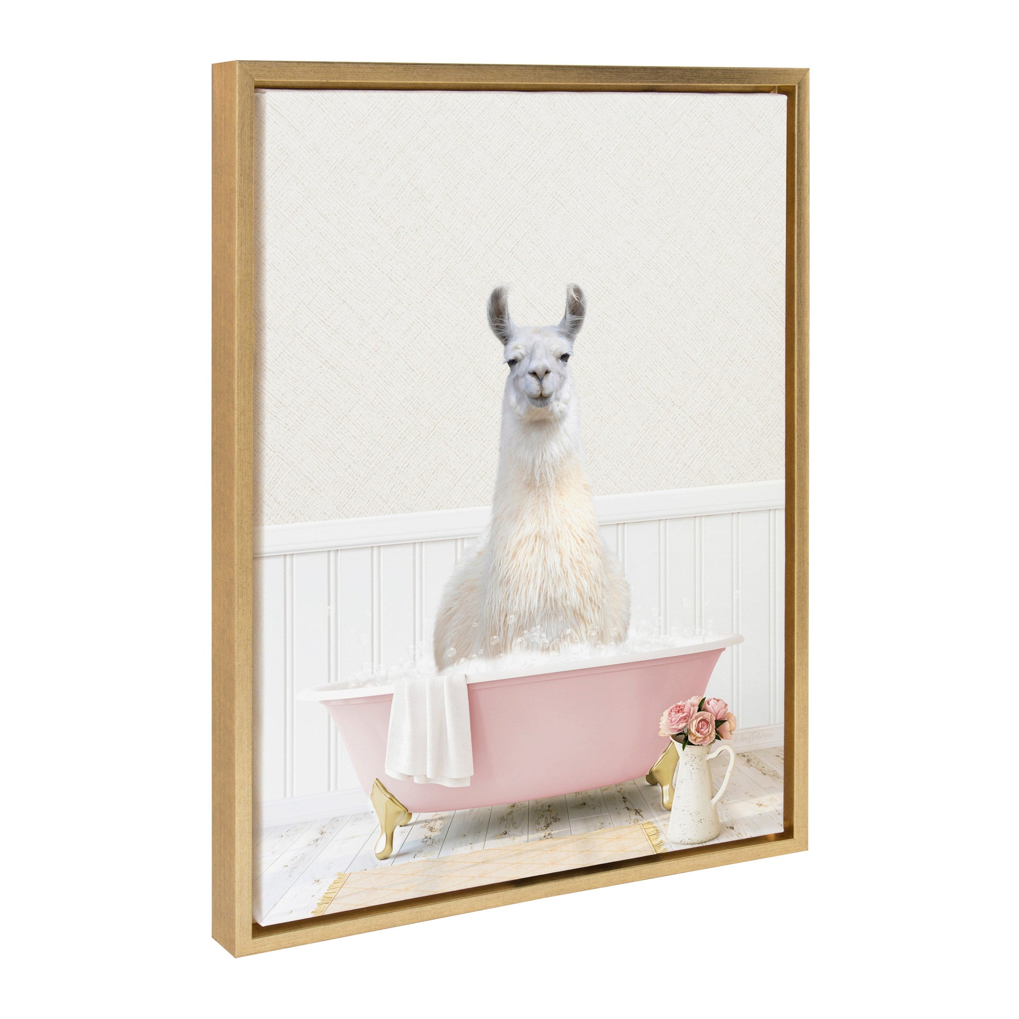 Sylvie Llama in Cottage Rose Bath Framed Canvas by kateandlaurel - main product image for Resin Society