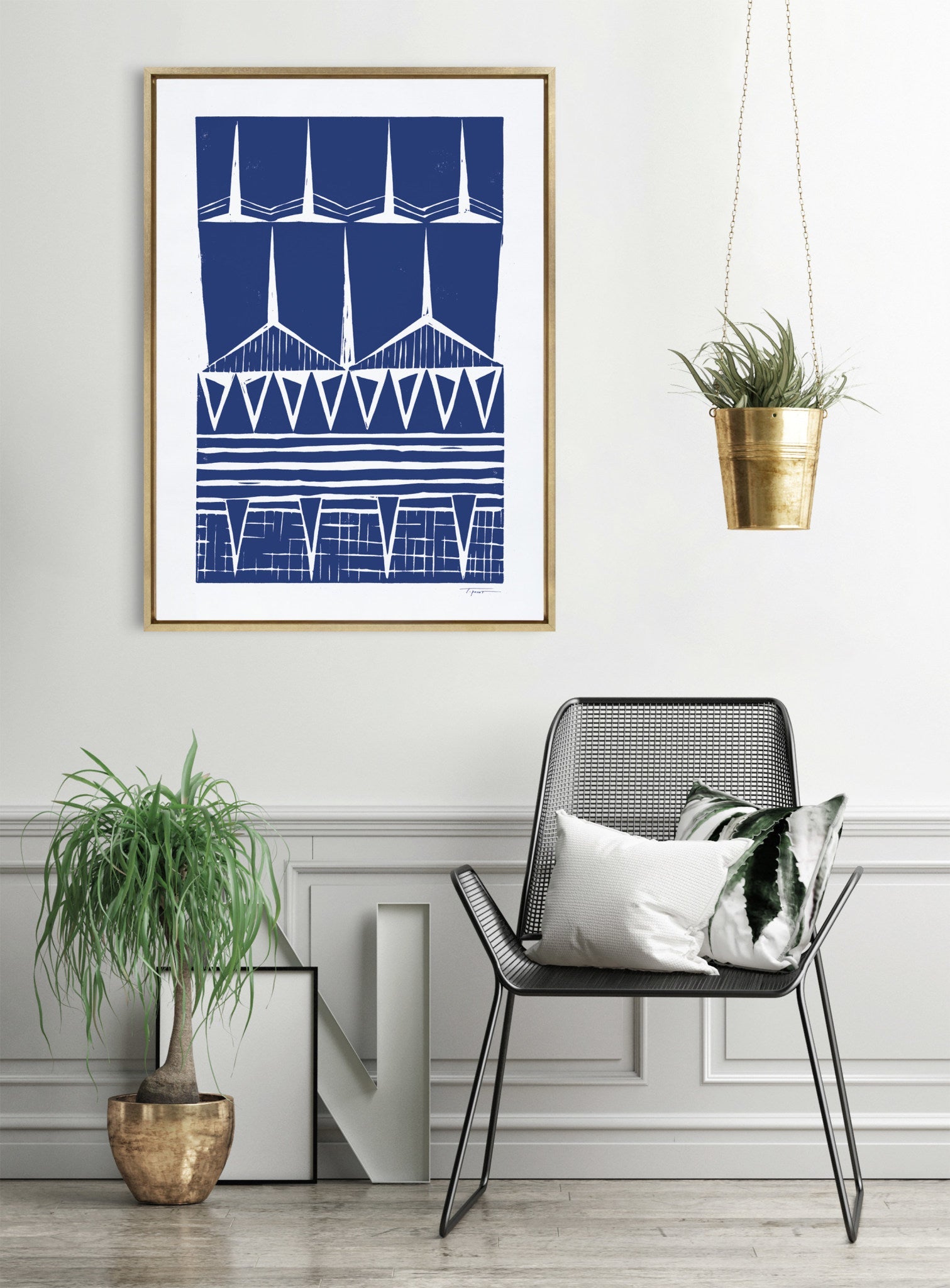 Sylvie Modern Tribal Block Print Indigo Framed Canvas by kateandlaurel - product image 6 for Resin Society