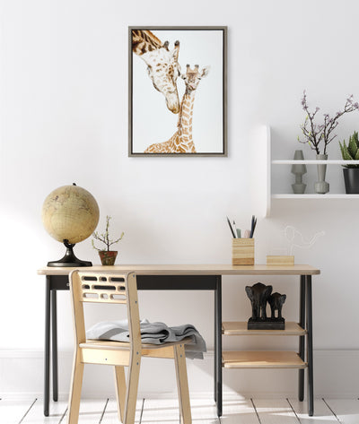 Sylvie Mother and Baby Giraffe Portrait Framed Canvas by Amy Peterson Art Studio