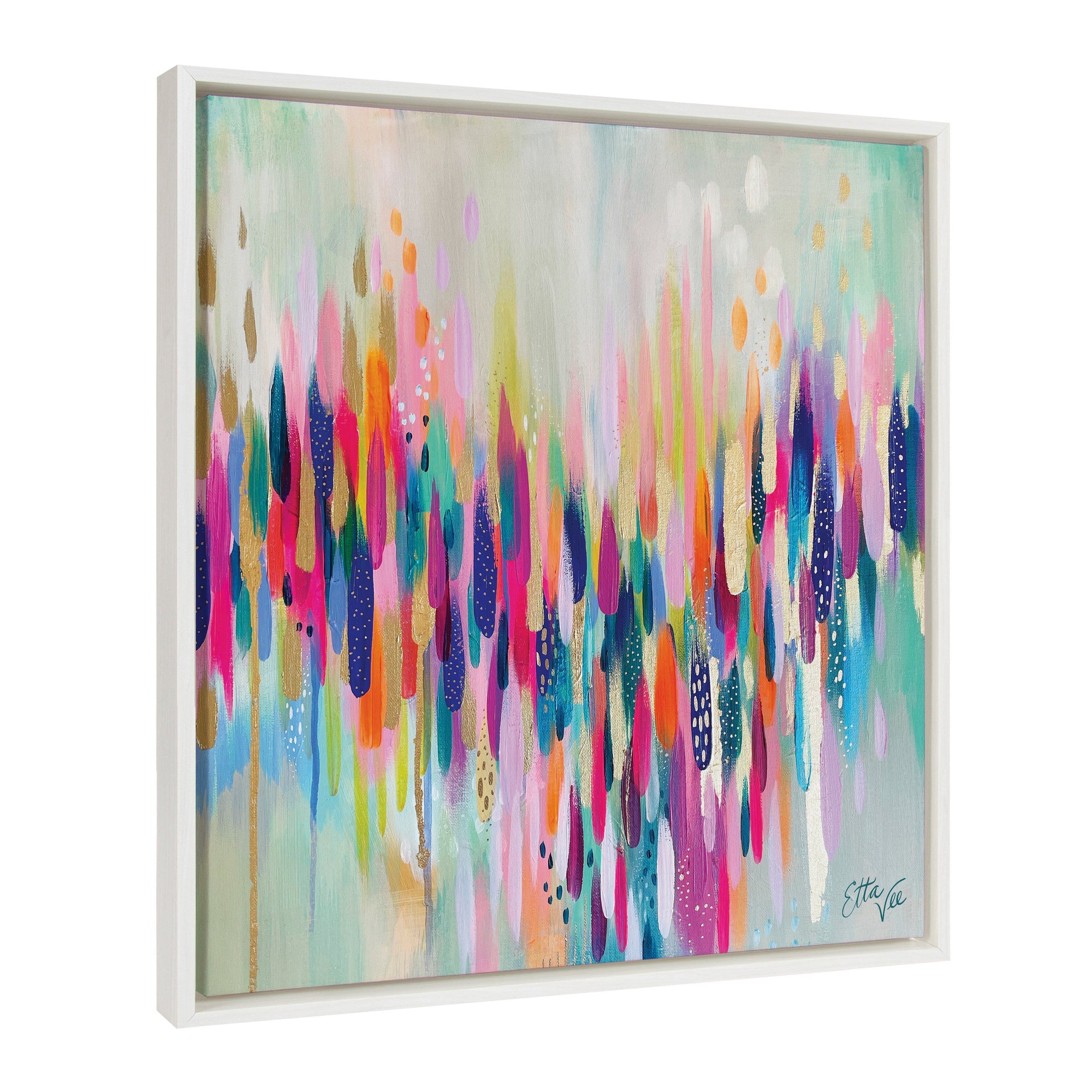 Sylvie Brushstroke 154 framed canvas art showing bright abstract brushstroke marks with modern floating frame