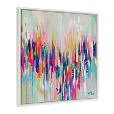 Sylvie Brushstroke 154 framed canvas art showing bright abstract brushstroke marks with modern floating frame