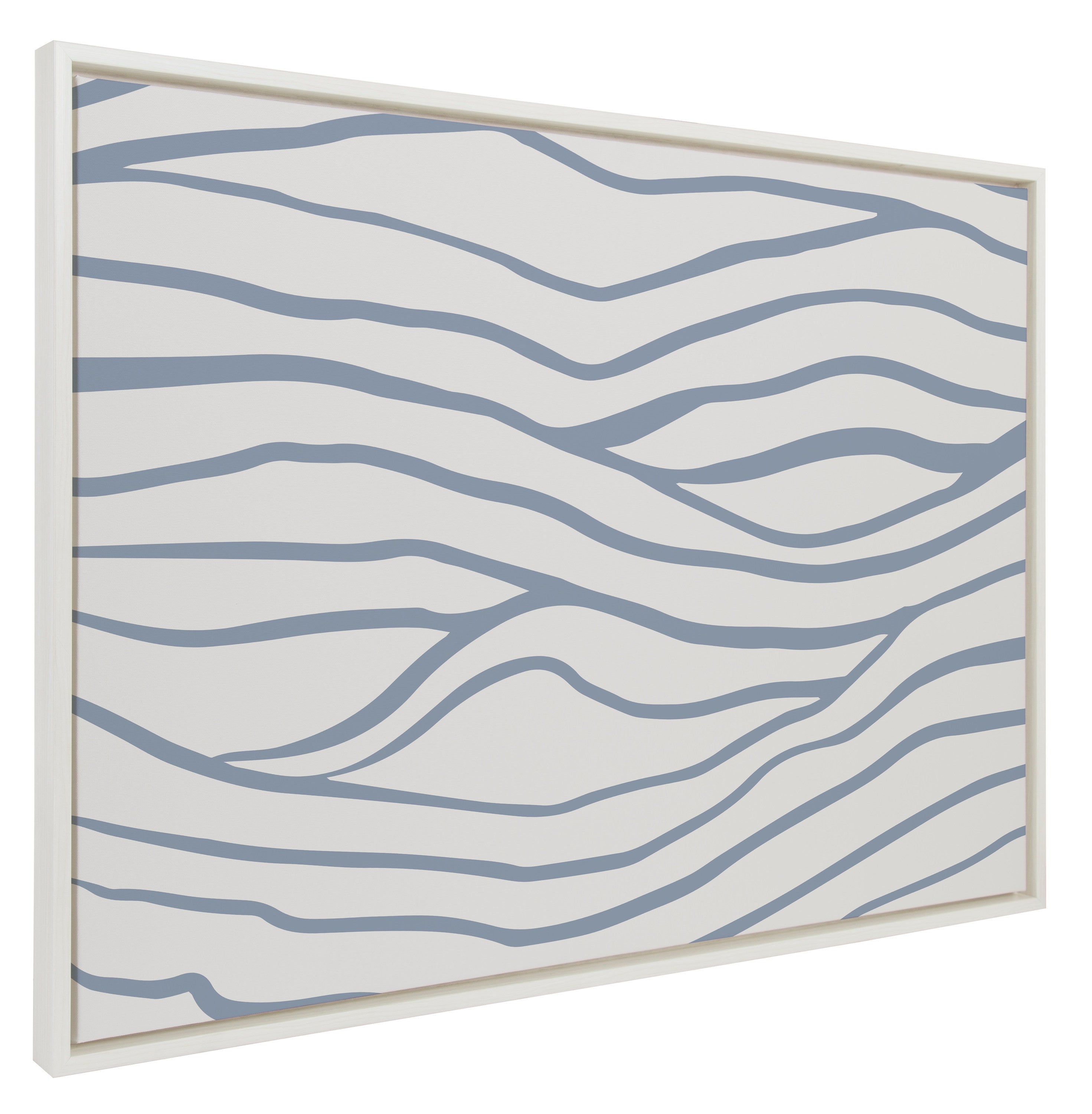 Sylvie Simple Elegant Coastal Waves framed canvas showing soft ocean wave lines in white and blue tones.
