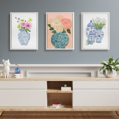 Sylvie Beaded Flower Bouquet Vase Framed Canvas by Carey Copeland