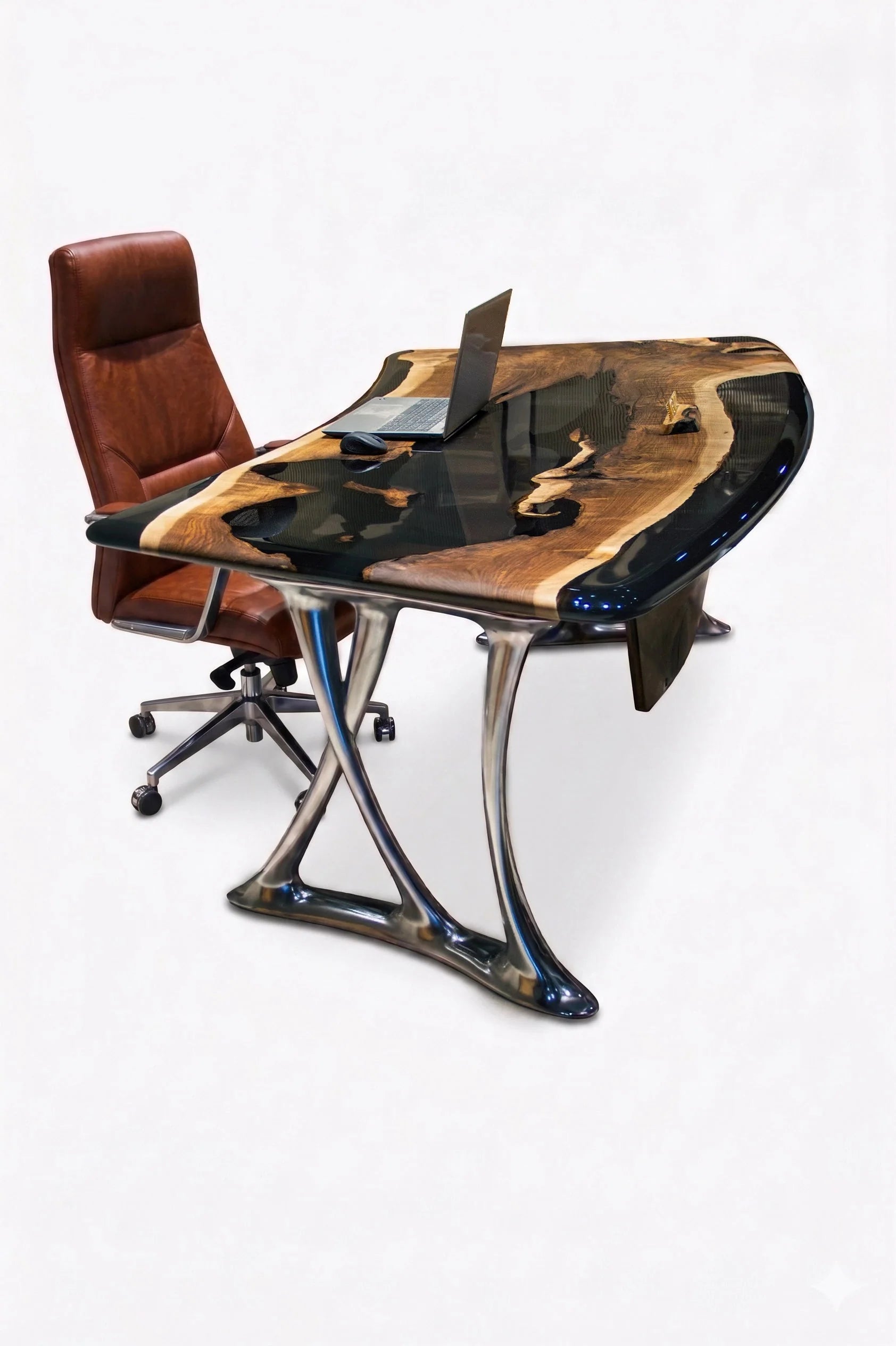 Luxury D-Shaped Walnut & Epoxy Executive Desk by Gizz - product image 20 for Resin Society