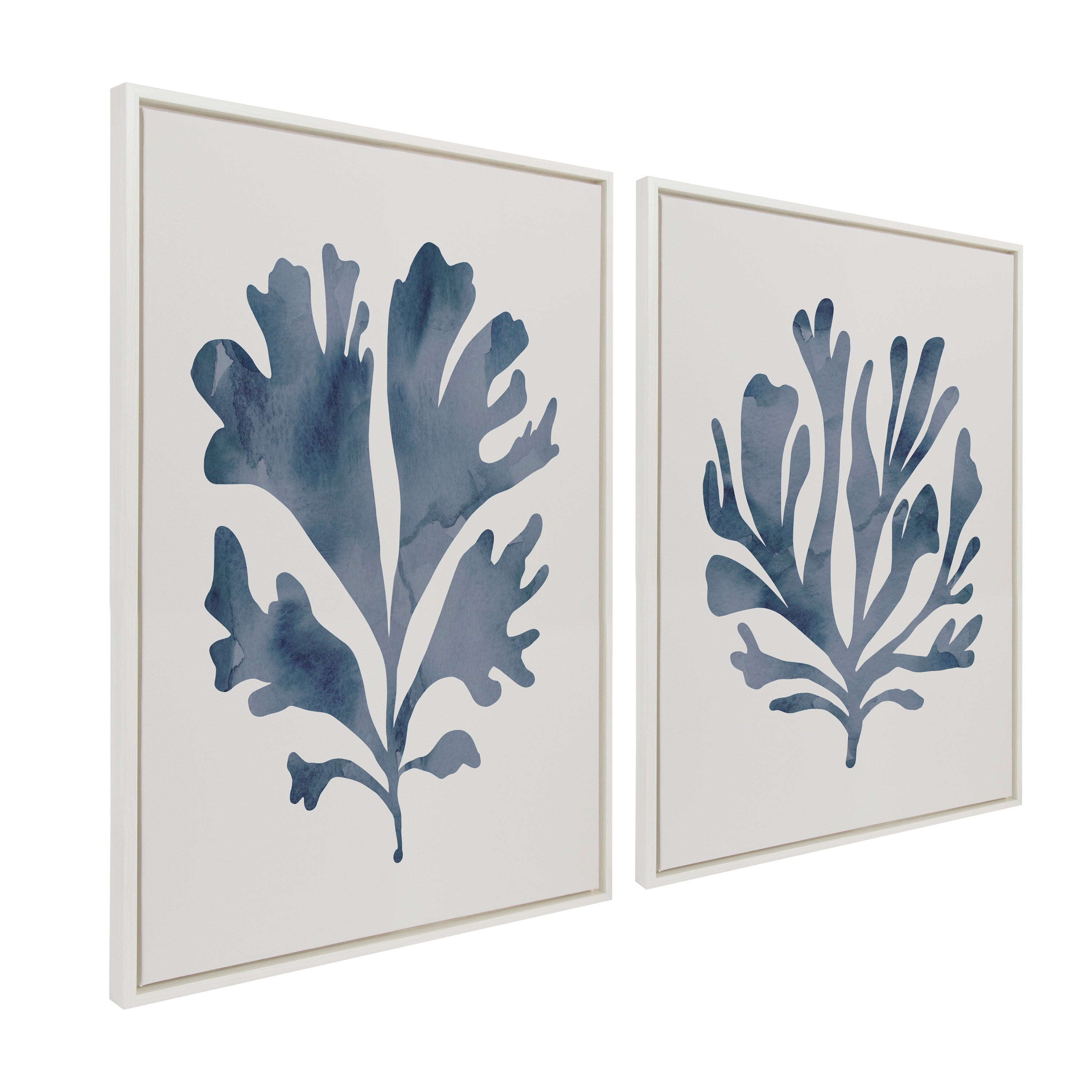 Sylvie Sophisticated Neutral Coral Blue 1 and 2 Framed Canvas Art Set by The Creative Bunch Studio
