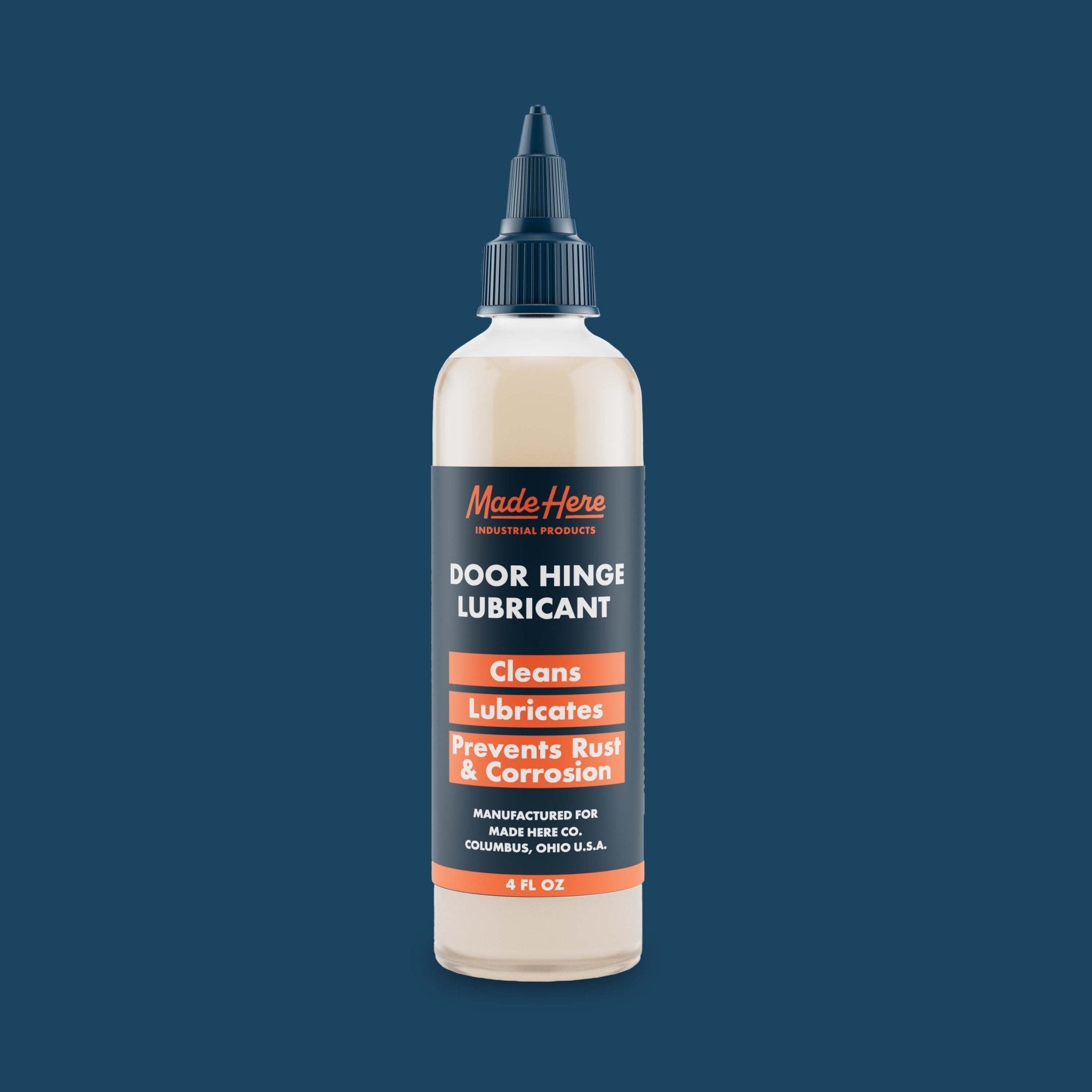 4oz bottle of industrial-grade door hinge lubricant with precision nozzle