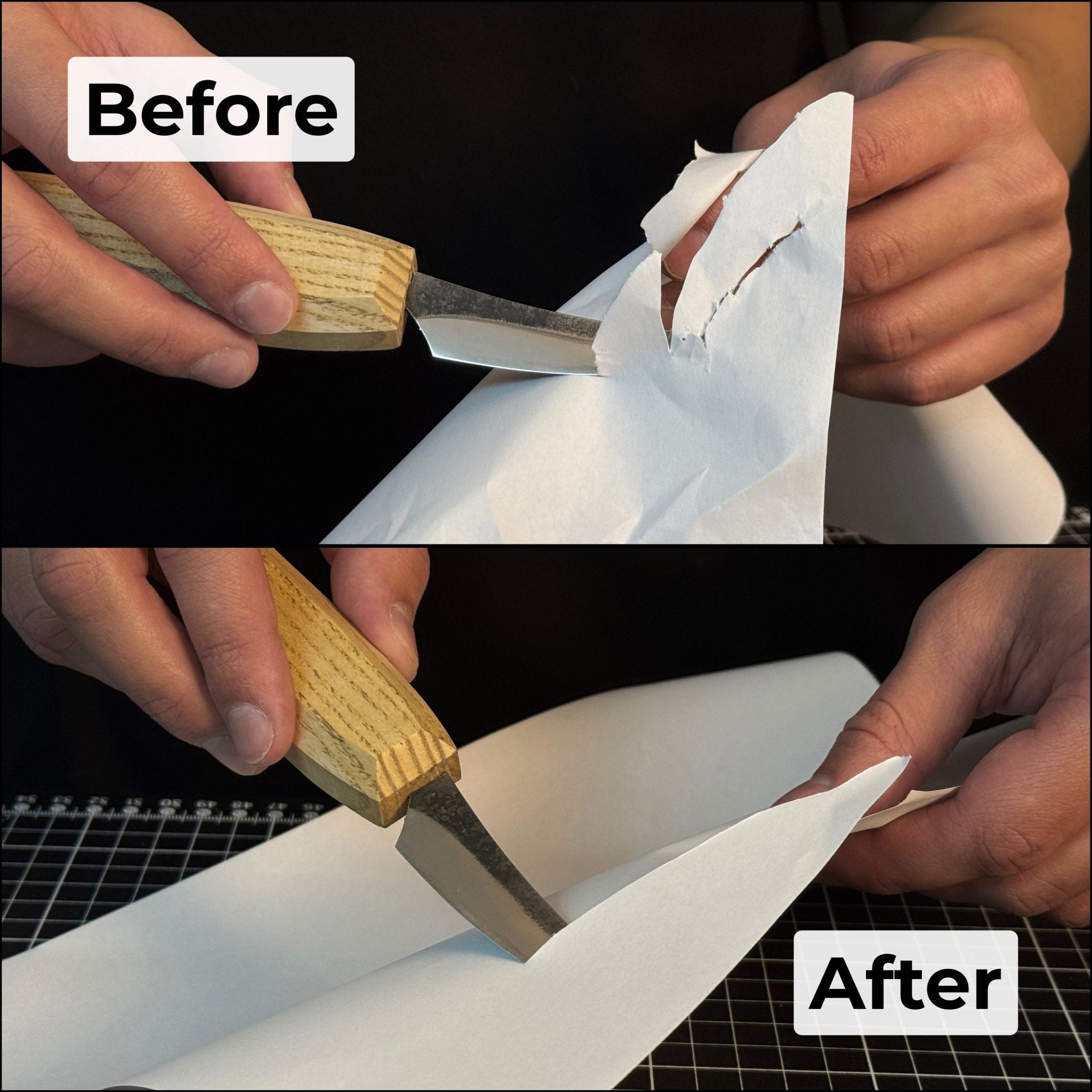 Double-sided leather sharpening strop with polishing paste and ash wood handle