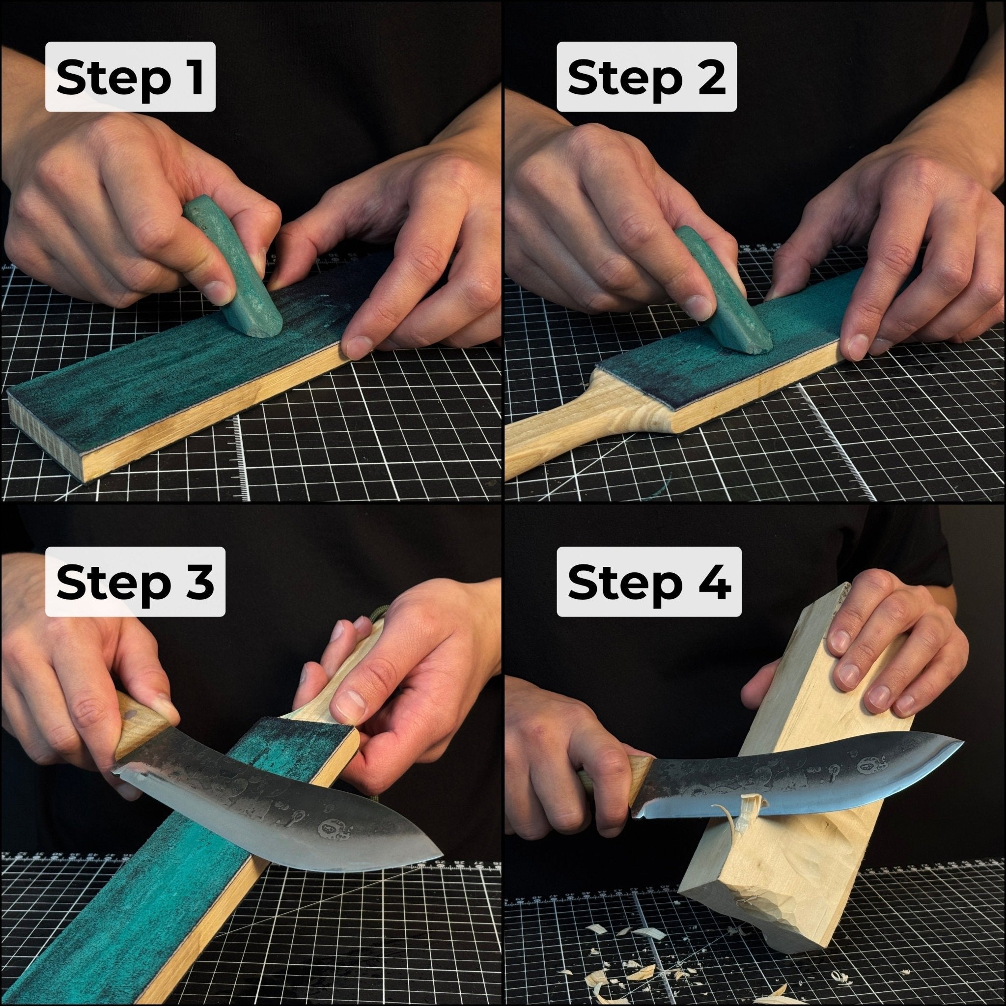 Double-sided leather sharpening strop with polishing paste and ash wood handle
