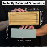 Double-sided sharpening stone with coarse #400 and medium #1000 grit, shown with optional wooden stand