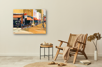 Downtown Cafe Artist Enhanced Canvas Print