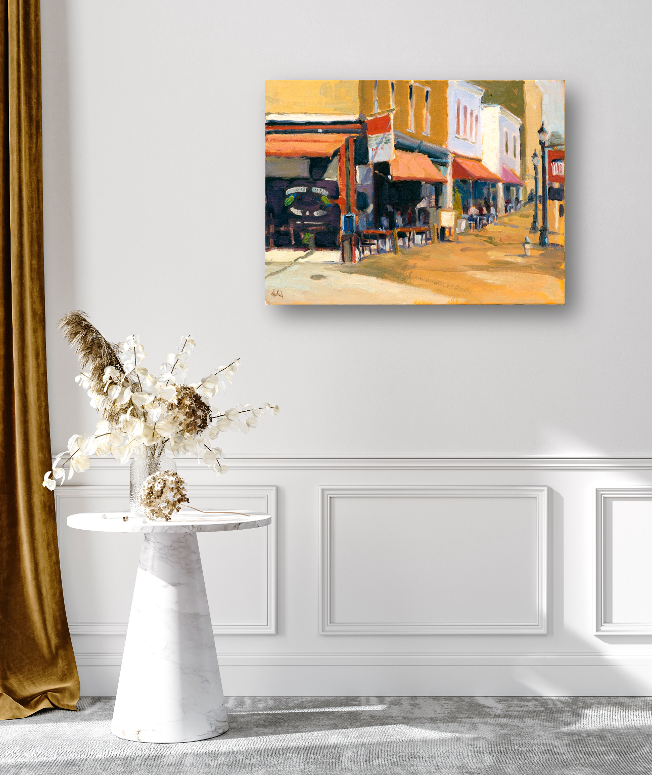 Downtown Cafe Artist Enhanced Canvas Print