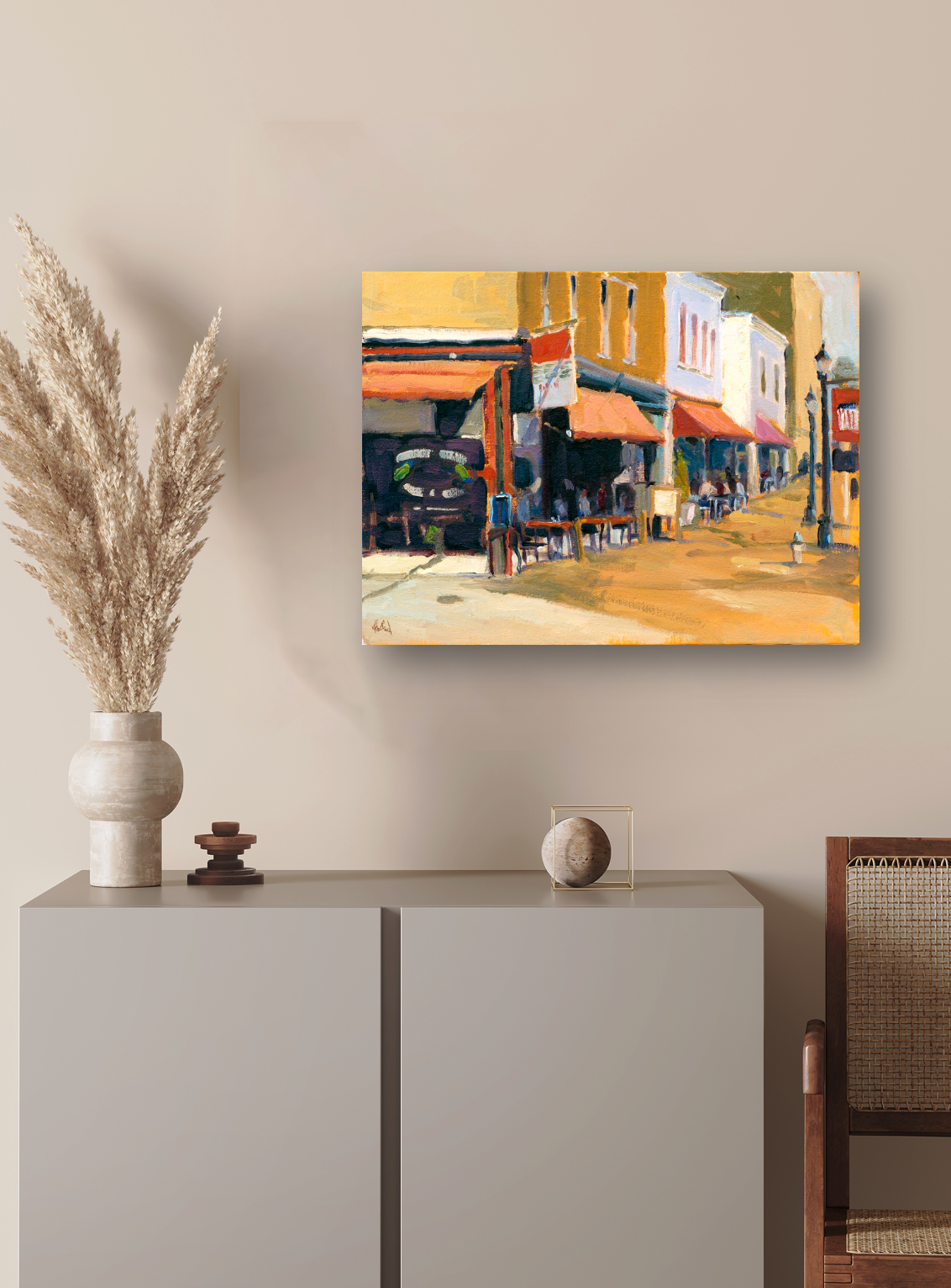Downtown Cafe Artist Enhanced Canvas Print