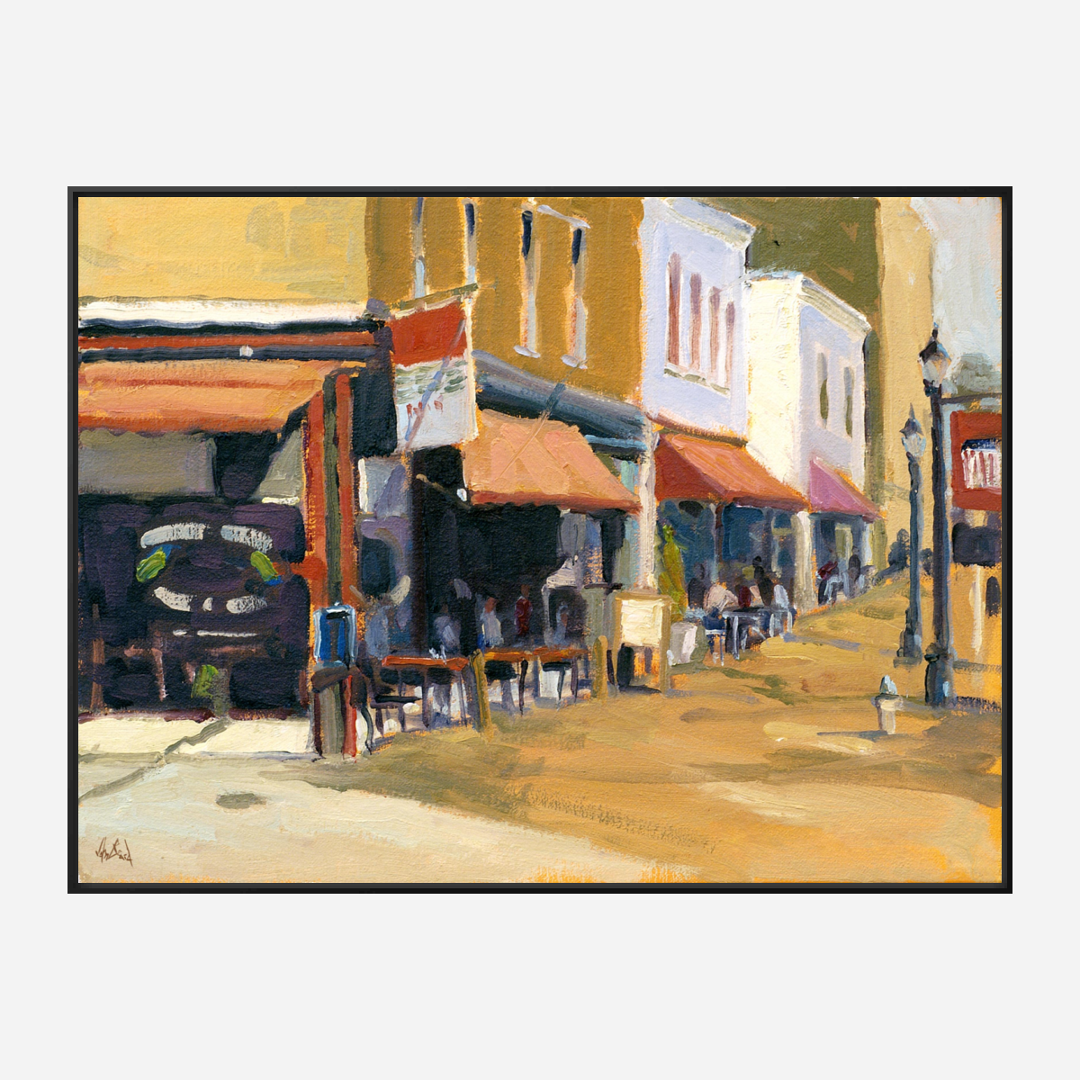 Downtown Cafe Artist Enhanced Canvas Print