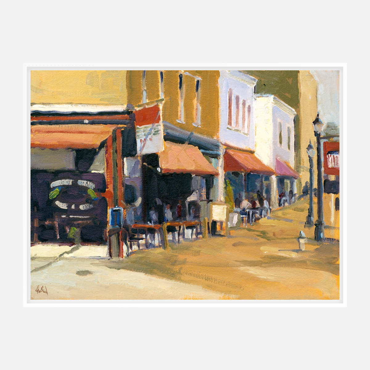 Downtown Cafe Artist Enhanced Canvas Print