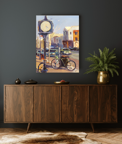 Downtown Clock Artist Enhanced Canvas Print