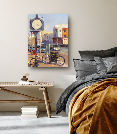 Downtown Clock Artist Enhanced Canvas Print
