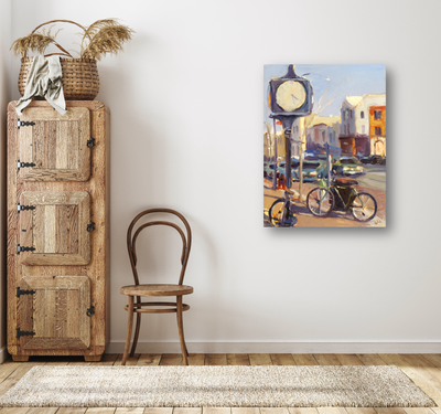 Downtown Clock Artist Enhanced Canvas Print