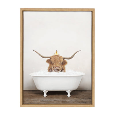 Sylvie Highland Cow and Duckling in Rustic Bath Framed Canvas by kateandlaurel - product image 20 for Resin Society