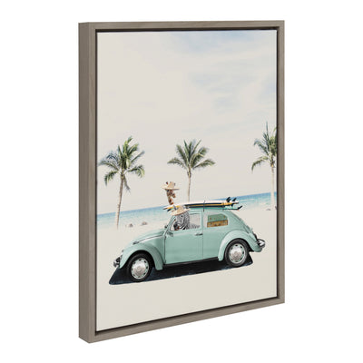 Sylvie Summer Adventures framed canvas artwork featuring colorful zoo animals at the beach