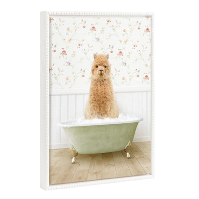 Sylvie Beaded Baby Golden Alpaca in Country Cottage Bath framed canvas art by Amy Peterson