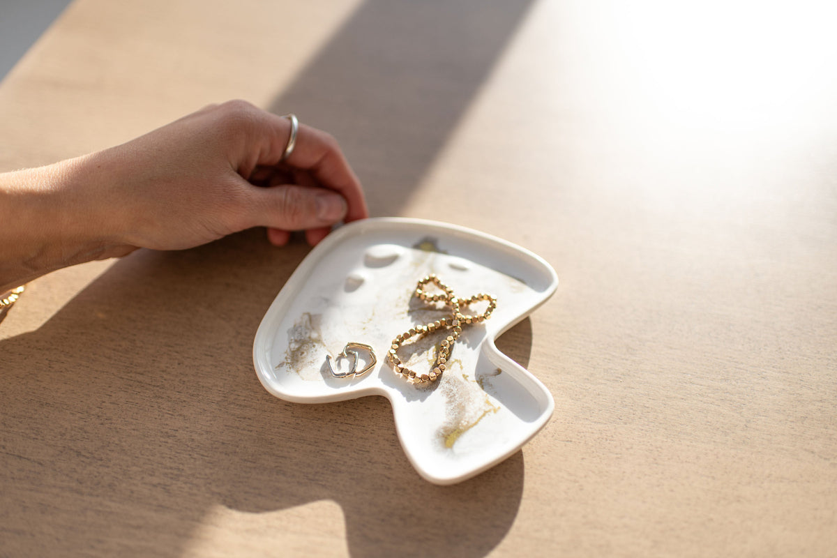 Mushroom Shaped Acacia Cheese Board and Ceramic Tray