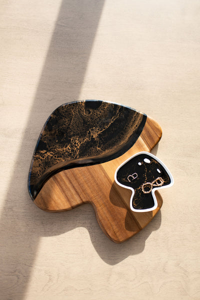 Mushroom Shaped Acacia Cheese Board and Ceramic Tray
