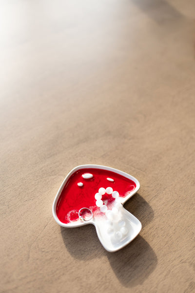 Mushroom Shaped Acacia Cheese Board and Ceramic Tray