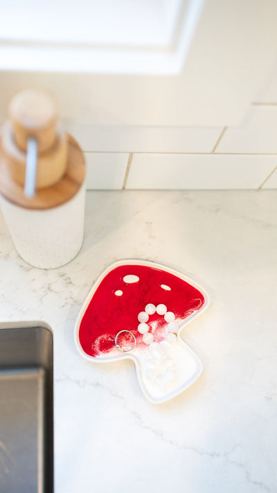 Mushroom Shaped Acacia Cheese Board and Ceramic Tray
