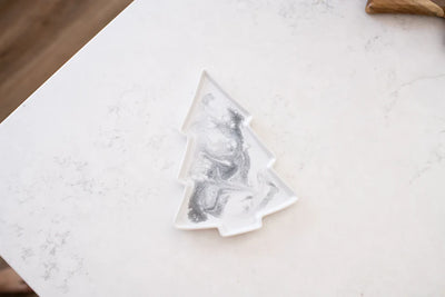 Tree-shaped ceramic tray with hand-poured resin design in Northern Lights color
