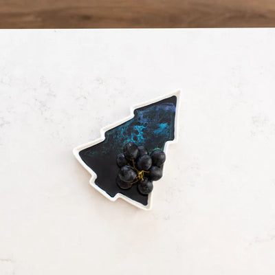 Tree-shaped ceramic tray with hand-poured resin design in Northern Lights color