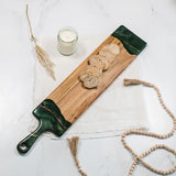 Handcrafted acacia wood baguette board with high-gloss resin accent