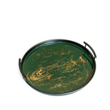 Resin Black Round Tray with matte black iron and glossy resin accents, handcrafted by Lynn & Liana Designs