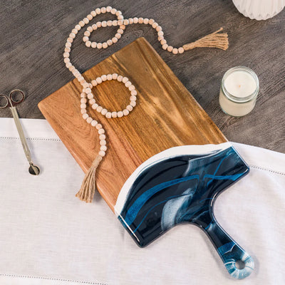 Large handcrafted resin and acacia wood cheese board with handle