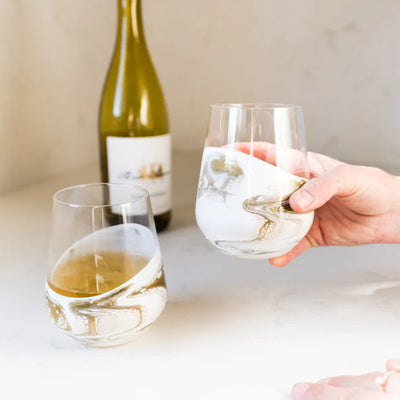 Set of 2 resin coated entertaining glasses with colorful resin swirls by Lynn & Liana Designs
