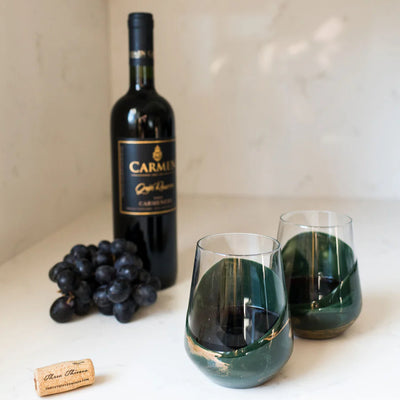 Set of 2 resin coated entertaining glasses with colorful resin swirls by Lynn & Liana Designs