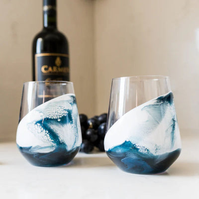 Set of 2 resin coated entertaining glasses with colorful resin swirls by Lynn & Liana Designs