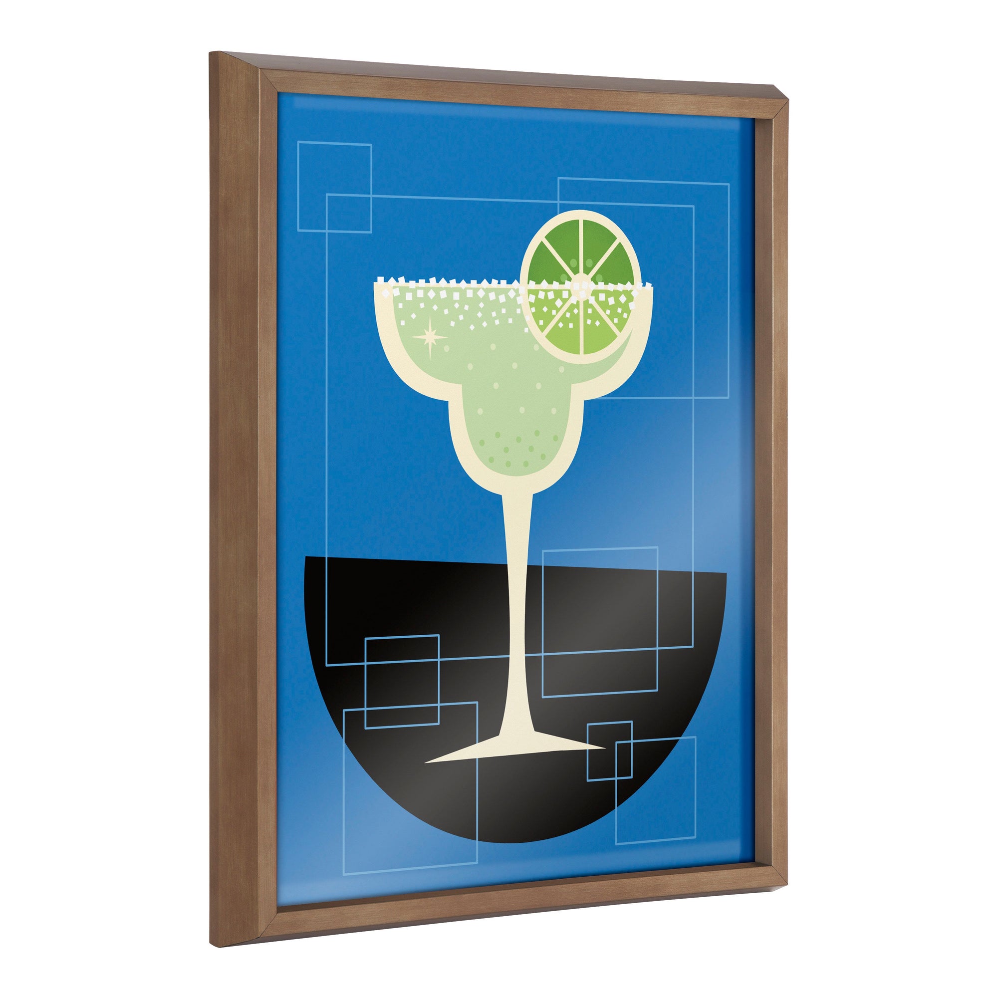 Framed Blake Margarita printed art by Amber Leaders Designs showing a Margarita cocktail illustration with a modern frame in gold or natural color.