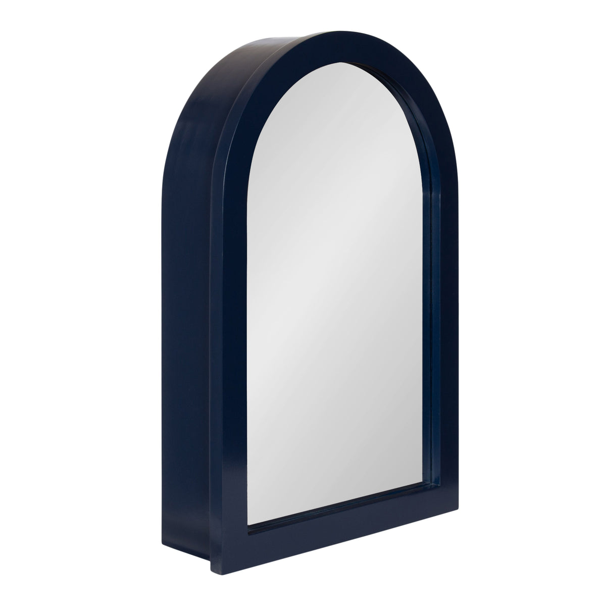 Arcott Arch Mirror Vanity Cabinet in wood with arched mirror door and interior shelves