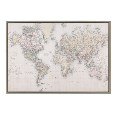 Sylvie Vintage World Map Framed Canvas by The Creative Bunch Studio