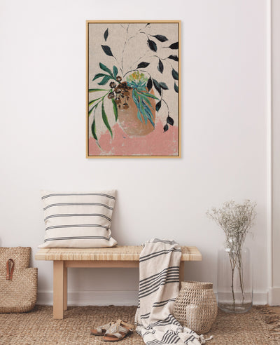 Sylvie Wild Foliage | Neutral Linen Framed Canvas by Nikita Jariwala