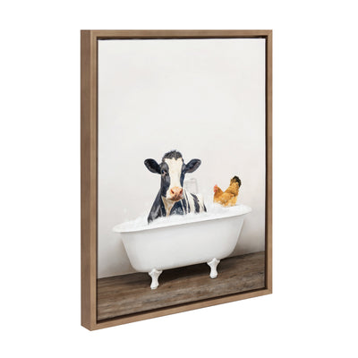 Sylvie Cow and Chicken in Rustic Bath Framed Canvas by kateandlaurel - product image 7 for Resin Society