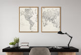 Sylvie Vintage Black and White World Map Framed Canvas Set by The by kateandlaurel - product image 10 for Resin Society