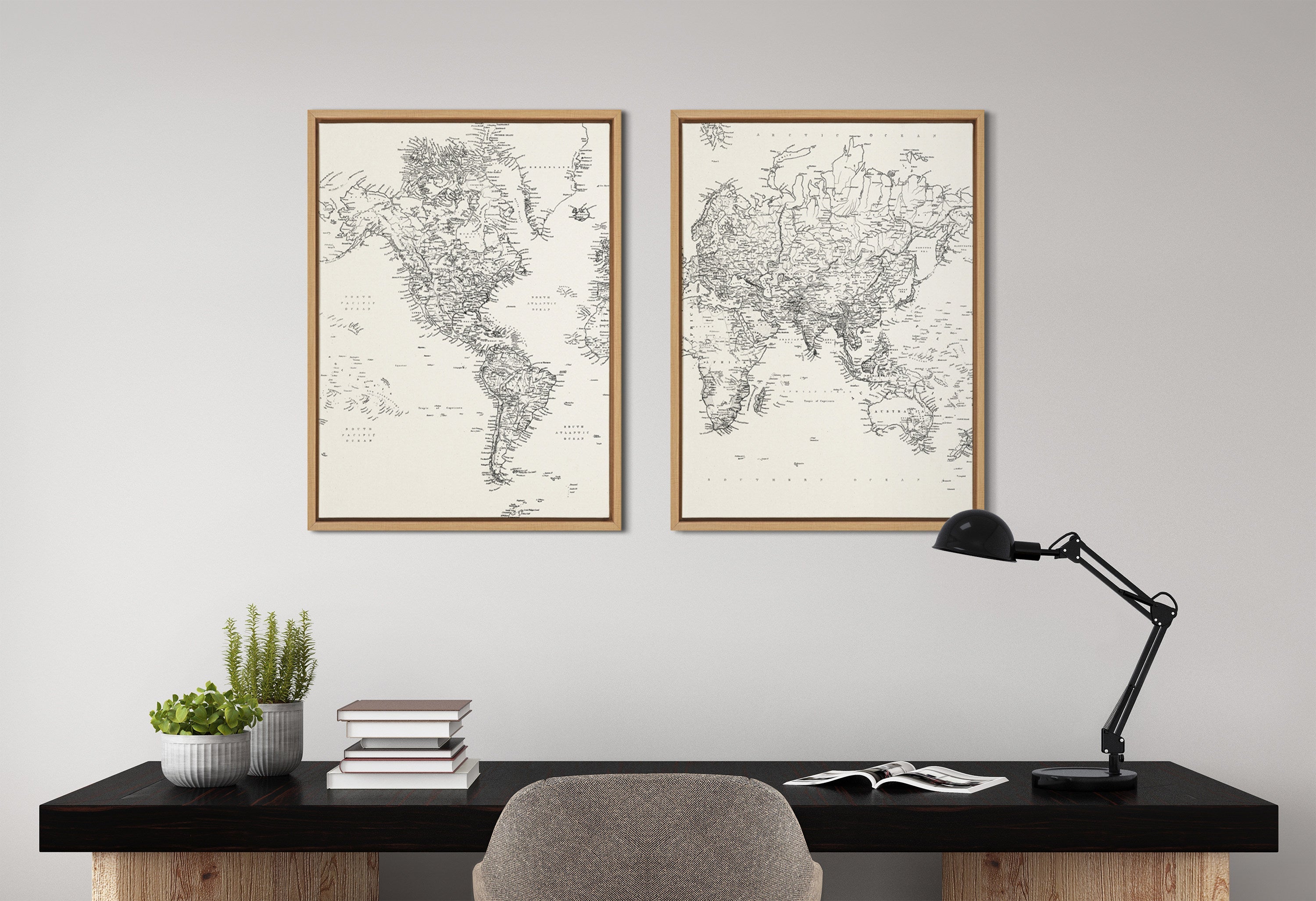 Sylvie Vintage Black and White World Map Framed Canvas Set by The by kateandlaurel - product image 10 for Resin Society