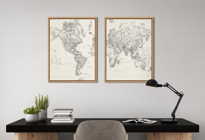 Sylvie Vintage Black and White World Map Framed Canvas Set by The by kateandlaurel - product image 10 for Resin Society
