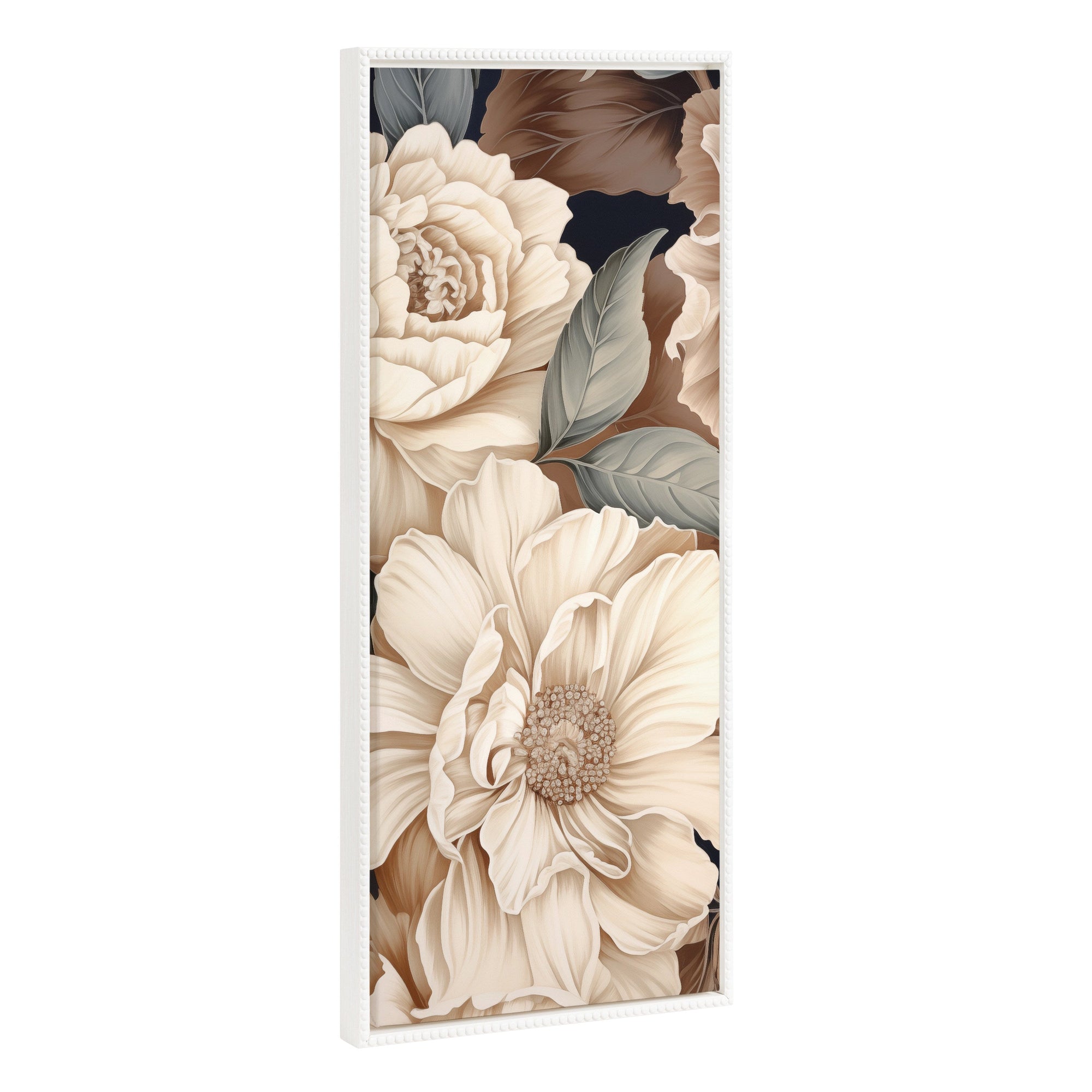 Sylvie Beaded Retro Glam Floral framed canvas art featuring colorful flower petal design in muted tones