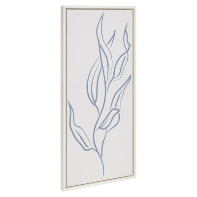 Sylvie Muted Illustrated Botanical Light Blue and Beige Framed Canvas showing a floral botanical design on gallery wrapped canvas in a polystyrene frame