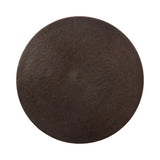 Round side table top with a textured, dark rust-colored metal surface featuring subtle mottled patterns and a matte finish.
